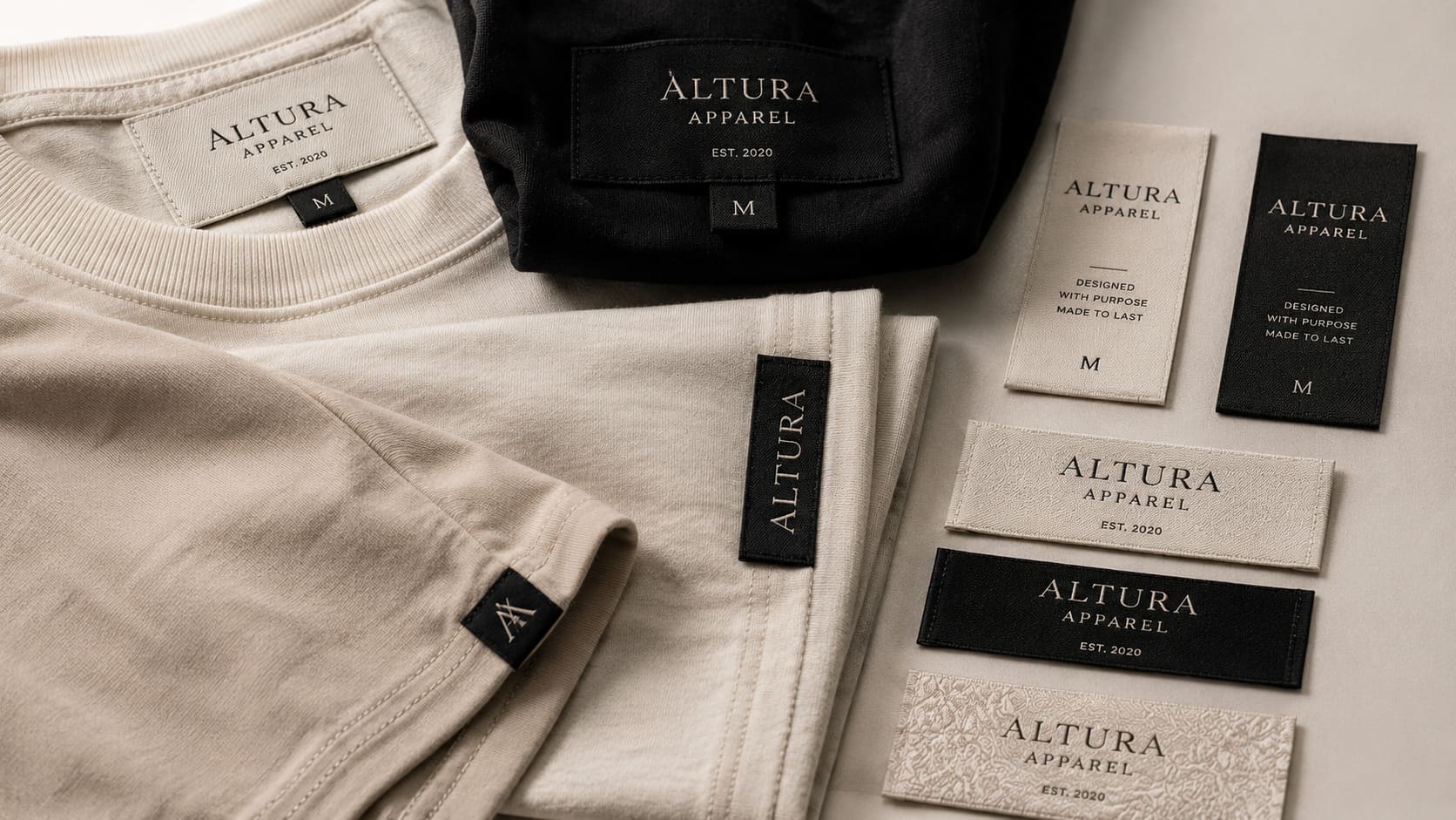 Premium woven neck label specimen for apparel brand
